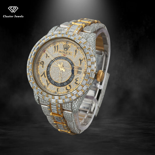 Two Tone Round Cut Moissanite Diamond Iced Out Watch