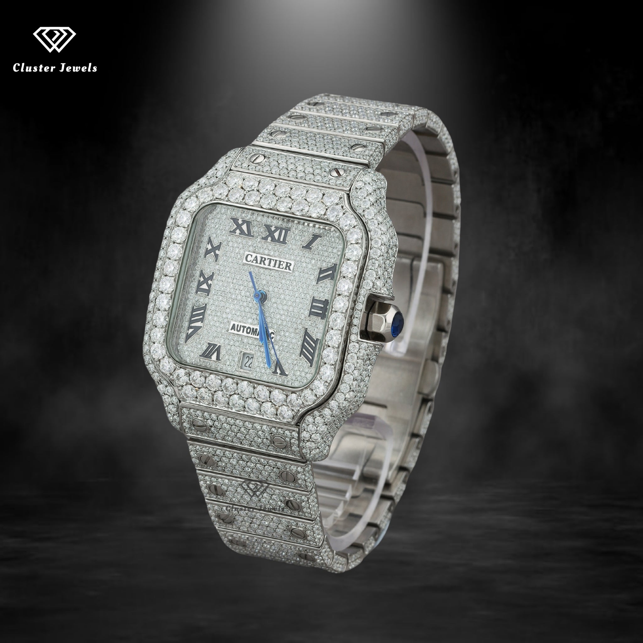 Automatic Moissanite Watch Iced Out Hip Hop Bust Down Watch Sapphire Glass