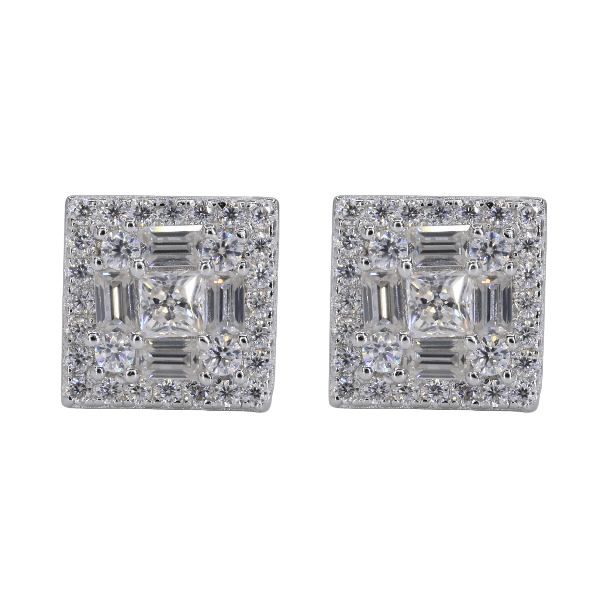 Square Multi Stone Iced VVS Moissanite Daimond Earrings