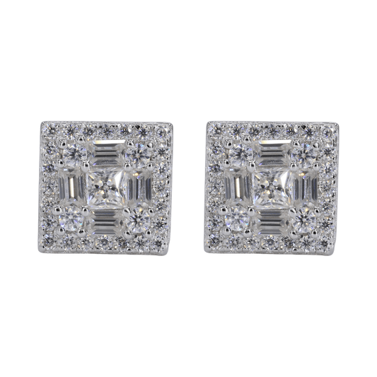 Square Multi Stone Iced VVS Moissanite Daimond Earrings
