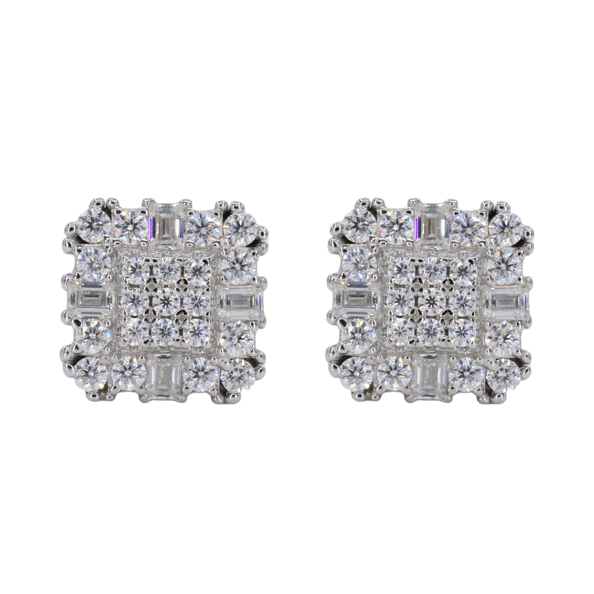 Baguette Encrusted Square VVS Moissanite Daimond Earrings