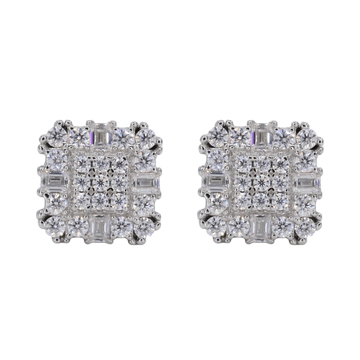 Baguette Encrusted Square VVS Moissanite Daimond Earrings